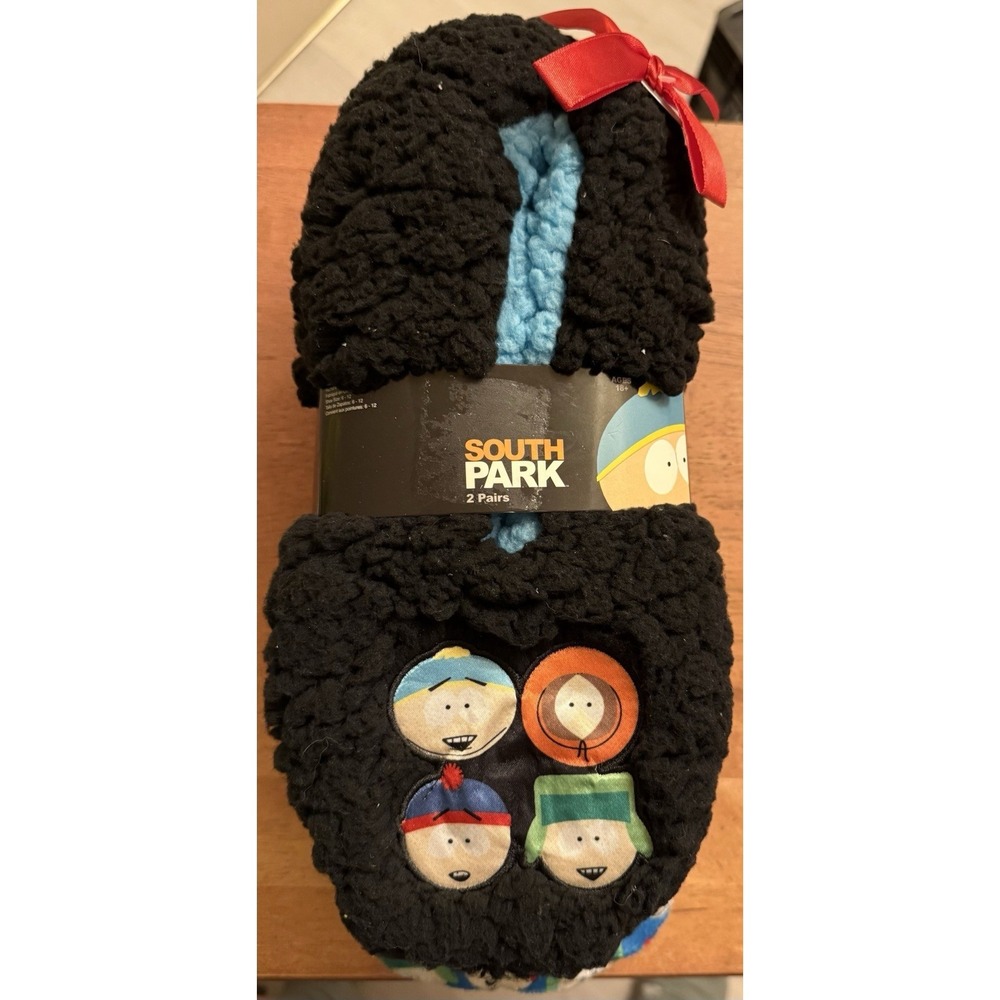 South‎ Park Sherpa Fleece Slipper Socks Men's Size 6-12 2pk Embroidered New 2025